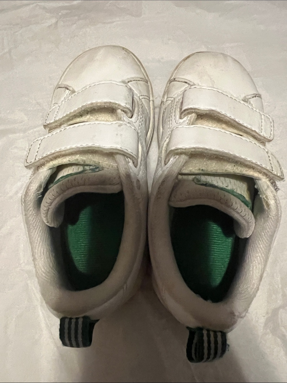 White Adidas Kids Sneakers with Green Accents - Easy On Velcro